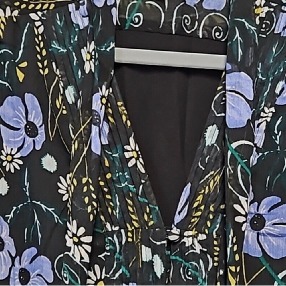 Banana Republic Black Floral Tie Neck Button Front Shirt Dress Sz S SLong Sleeve - Picture 7 of 9